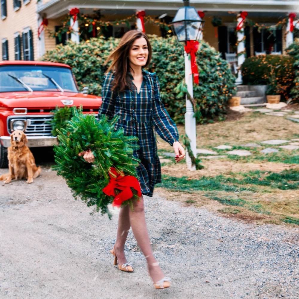 Kiel James Patrick Navy Plaid Long Sleeve Dress